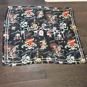 Ed Hardy Black Tattoo Skull Print Bandana Scarf Wrap